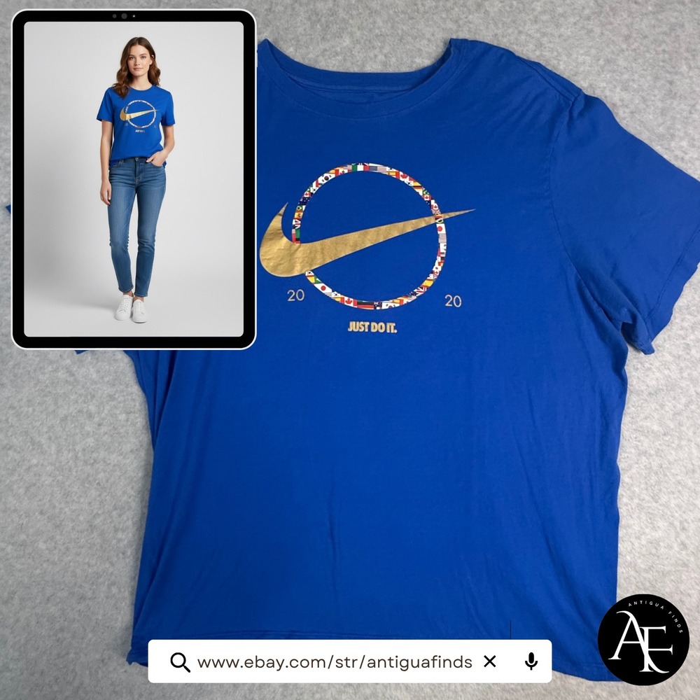 Nike The Nike Tee Mens XL Blue Gold Swoosh International Flags Just Do It 2020